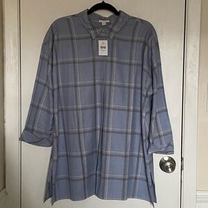 J Jill Light Blue Plaid Button-Up Tunic Shirt